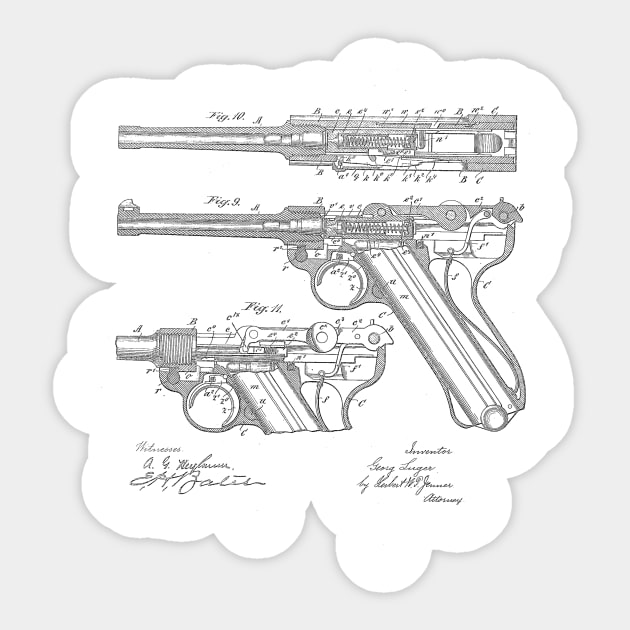 Gun Design Vintage Patent Hand Drawing Sticker by TheYoungDesigns